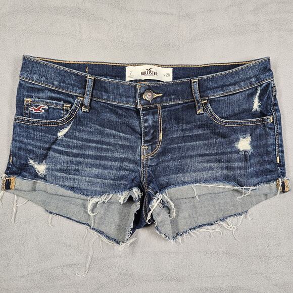 Hollister Micro Shorts Size 7 Low-Rise Y2K Distressed Denim Mini Booty Shorts - Picture 1 of 11